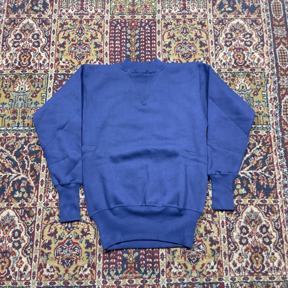 VTG NWOT 60s 70s Red Blue Cotton Double V Crewneck Sweatshirt Royal Blue‎ 32 XS